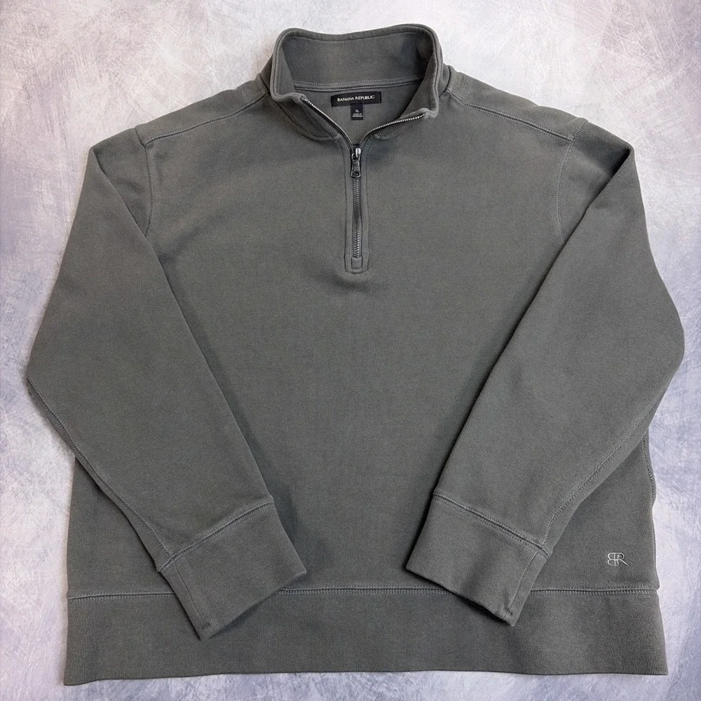 Banana Republic Mens XL Quarter Zip Pullover Sweatshirt Gray Mock Neck‎